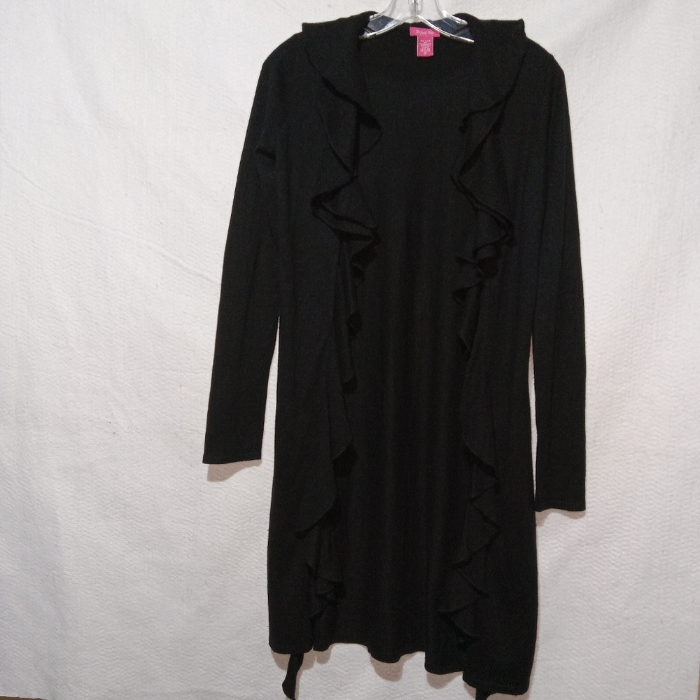 Definite View Women's Open Front Black Ruffled Cardigan Size S Silk Cashmere